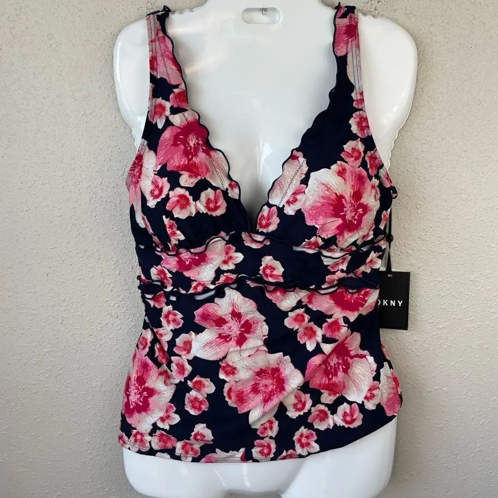 NWT DKNY Floral Tankini Size L